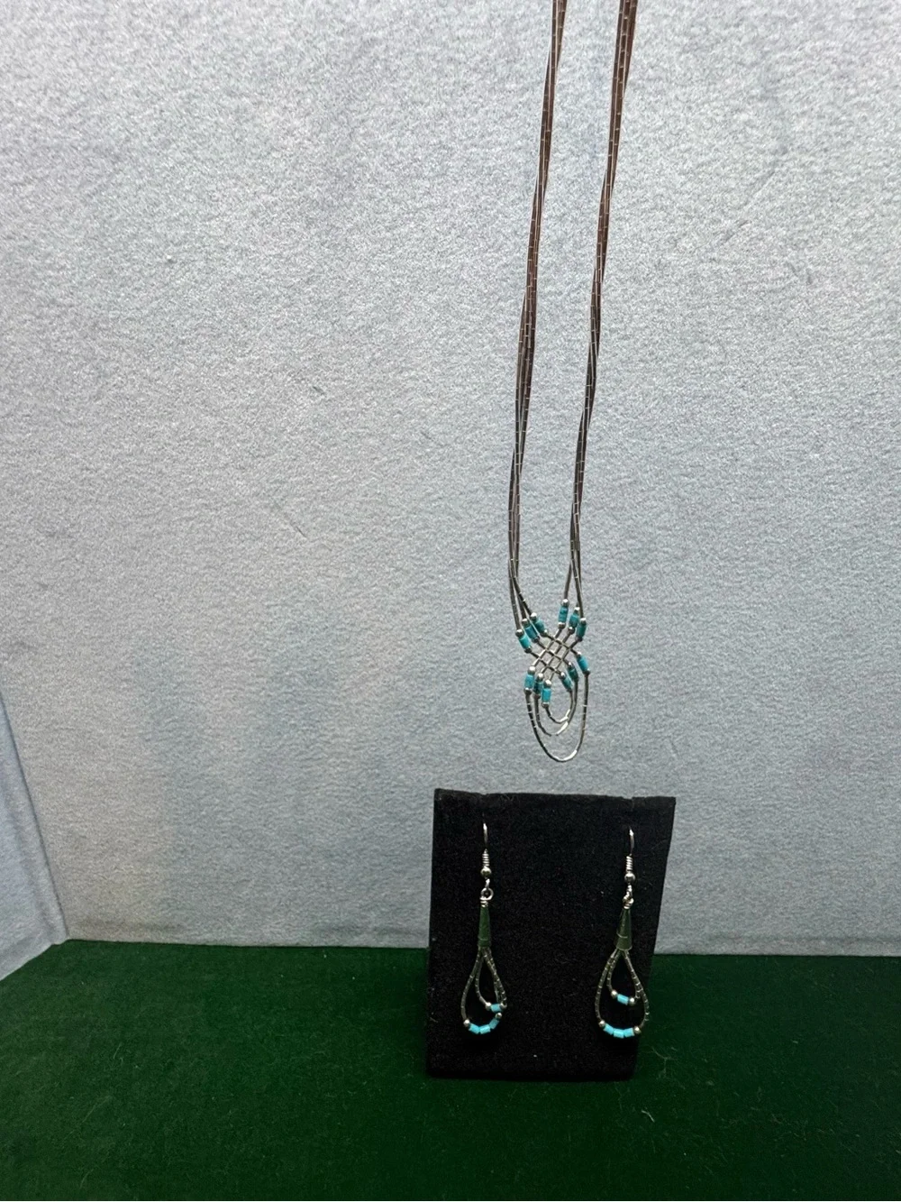 Sterling Silver & Turquoise Beaded Necklace and Earrings Set